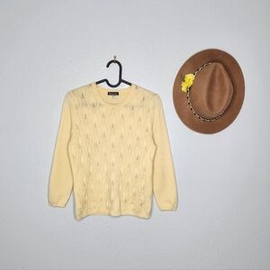 Avvenire Size S Chic Yellow Sweater 3/4 Sleeve 100% Cashmere